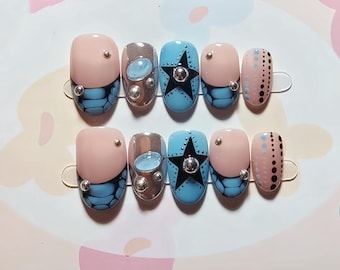polka dot star Nails:  Hand Painted custom press on nails