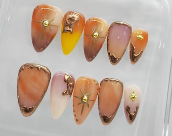 Ombre Hand-Painted Press On Nails: Y2K Faux Acrylic Nails