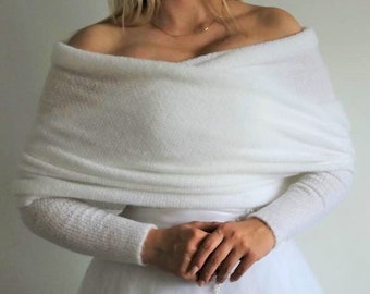 White Scarf with sleeves, Wedding sweater, Bridal Stole, Wedding cover Up, bolero, bridesmaid cover