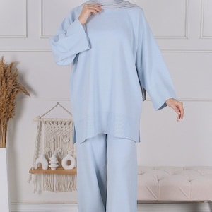 Damen Zweiteiler Mehrfarben Hose Kombi Set Hosenanzug Hijab Kleidung Ramadan Bild 3