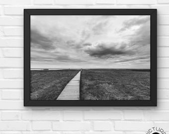 Cloudy sky, Wooden path, New Path, Black and White, Sea prints, Printable, Wall art, Landscape photography, Digital downloads