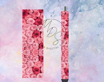 Pink Roses Pen Wrap Digital File: Glitter Gnomes Valentine's Day (PNG Download)