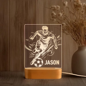 Luz de noche de fútbol – Regalo de fútbol personalizado – Lámpara LED con nombre personalizado – Decoración para habitación de adolescente – Premio al jugador de fútbol