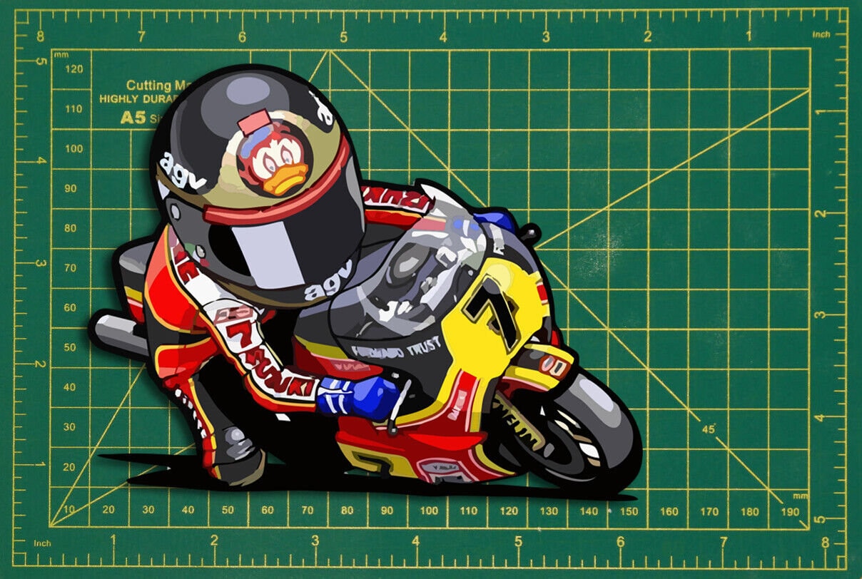 Barry Sheene Classic British Cartoon Superbike Sticker: Motogp Racing ...