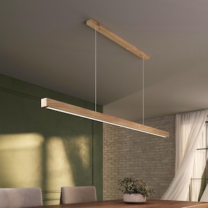Eiken lineaire hanglamp voor keukeneiland en eettafel AURA