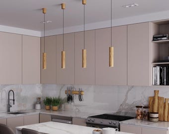 Cilindrische eiken hanglamp, eettafel en keukeneilandlamp, natuurlijk houten kroonluchter SUNBEAM