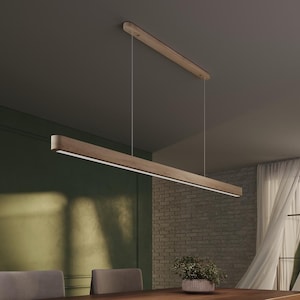Lineaire hangverlichting van massief eiken, moderne houten kroonluchter, keukeneilandlamp, eettafellamp SUNRAY