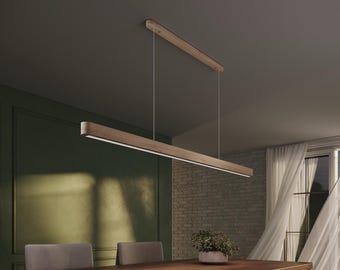 Solid Oak Linear Chandelier, Modern Kitchen Island Pendant Lighting CLASSIC