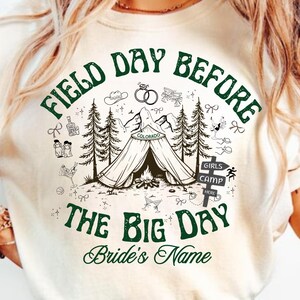 Feld Tag vor dem großen Tag Junggesellinnenabschied Shirt, individueller Name Bach Komfort Farben, Cabin Mountain Braut T-Shirt, Brautparty, Bach Girls Reise