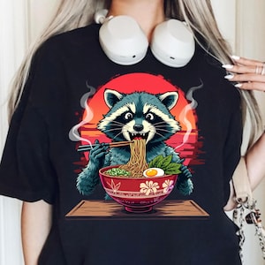 Funny Raccoon Lover T-Shirt, Racoon Meme Shirt, Racoon Lover Shirt, Funny Raccoon Noodle T-Shirt, Japanese Anime, Funny Gift for Bestfriend