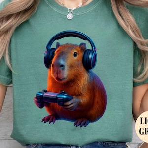 Gamer Capybara T-Shirt, Capybara Lovers, Funny Capybara Tee, Comfort Colors Capybara Tee,Gift for Gamers, Capybara Gift, Animal Lover Gift