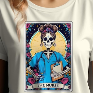 Nurse Skeleton Tarot Card T-Shirt, Funny Tarot Nurse Tee, Nurse Appreciation Gift, Cute Medical Halloween Shirt, Halloween Nurse Shirt
