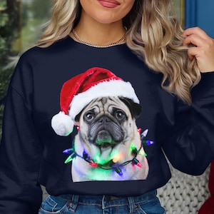 Cute Pug Dog Christmas Sweatshirt, Funny Holiday Pug Shirt, Festive Pug Lovers Tee, Adorable Pug Sweatshirt, Mom Pug Sweatshirt
