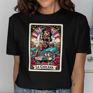 Camiseta con tatuaje de tarot de arte vintage de La Chicana, camiseta de chica chicana, camiseta retro de tarot de chicana, camiseta de ropa urbana chicana