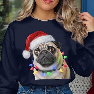 Cute Pug Christmas Sweatshirt, Pug Lover Gift, Pug Christmas Shirt, Pug Lover Christmas Outfit, Pug Shirt, Mom Pug Lover Shirt, Dad Pug Tee