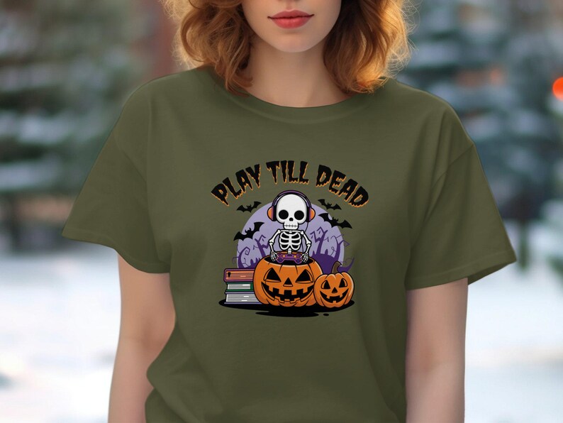 Play Till Dead Gaming Funny Skeleton Tshirt, Halloween Gamer Tee