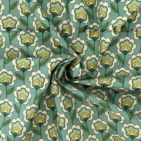 Little Johnny 100% Cotton Printed Fabrics - Retro Flower Stem - by the Metre, 1/2 Metre, Fat Quarter for Sewing Quilting Dressmaking Crafts