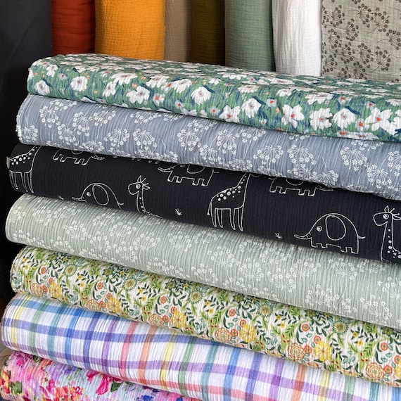 100% Cotton Muslin Double Gauze Baby Cloth Sewing Fabric - by the Metre -  1/2 Metre - Fat Quarter - Prints & Plains