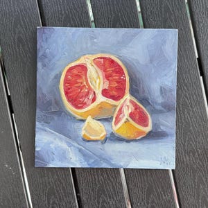 Peinture pamplemousse - oeuvre d'art murale agrumes sur toile, nature morte de fruits pour décoration murale de cuisine, oeuvre d'art de fruits rouges à l'huile originale