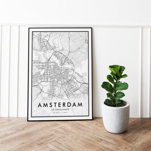 Amsterdam Map Print, Amsterdam City Map, Netherlands Retro Map Poster, Antique Street Map Poster, Road Map Poster, instant download map