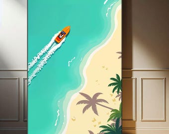 Lienzo decorativo con olas costeras rompiendo en la naturaleza, arte mural costero oceánico, decoración costera, arte mural náutico, decoración de playa, regalo de inauguración de la casa -6