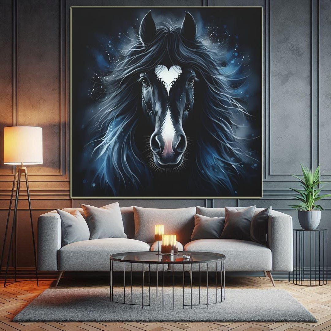 Mystic Horse Canvas, Portrait Horse Canvas, Night Horse Art, Mysterious ...