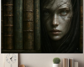 Fantasy Library Canvas Wall Art, Cottagecore Decor Dark Academia Art, Book Art, Reading Book Nook, Book Lover Gift, Book Club, Bookish Gifts
