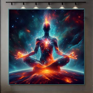 Meditation Yoga Zen Garden Decor, Buddha Cosmic Wall Art, Fire and Water Elements Chakra Spiritual Wall Art, Meditation New Home Gifts