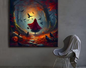 Autumn Witch Canvas Print: Vintage Halloween Wall Art for Witchy Fall Decor