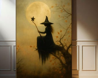 Gothic Witch Canvas Print: Halloween Wall Art for Dark Academia Decor