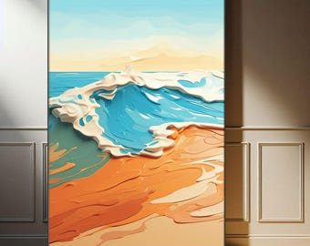 Lienzo decorativo con olas costeras rompiendo en la naturaleza, arte mural costero oceánico, decoración costera, arte mural náutico, decoración de playa, regalo de inauguración de la casa -2