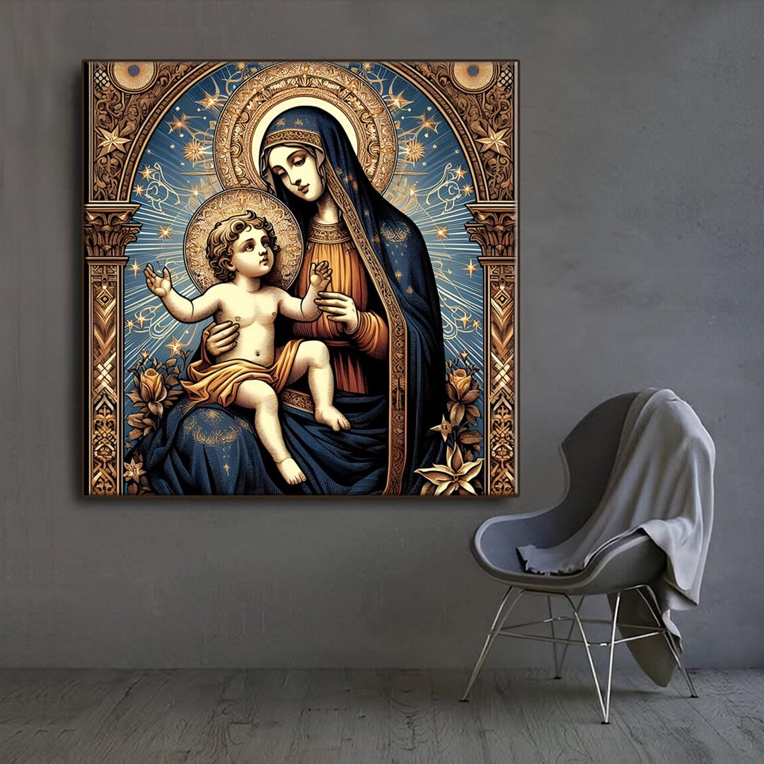 Mother Virgin Mary Canvas Print: Catholic Wall Art for Christian Home ...