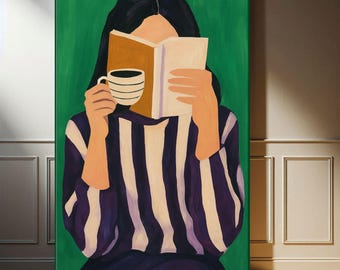 Cozy Reading Girl Canvas Print: Book Nook Lover Wall Art for Library Decor