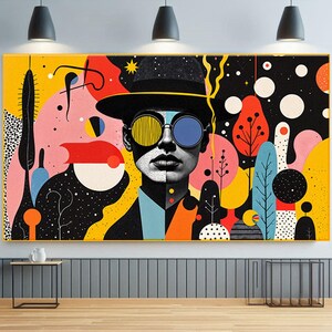 Surreales Abstraktes Portrait, Dadaismus Kunst Poster, Bunte Moderne Wandkunst, Kubistisches Stil Mann Gesicht Portrait, Abstraktes Männchen Portrait Leinwand