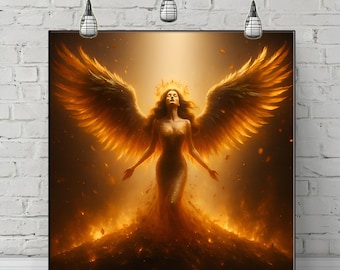 Phoenix Canvas Print: Divine Feminine Wall Art for Angel Wings Decor