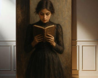 Victorian Woman Reading Wall Art, Book Lover Gift, Library Art Print, Dark Academia Decor, Vintage Wall Art, Moody Gothic Reading Poster