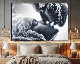 Der Kuss Leinwand Kunst, Modernes Abstraktes Paar Kuss Kunst, Modernes Schlafzimmer Dekor, Paar Kuss Druck Leinwand, Paar Kuss Leinwand, Romantische Wanddekoration