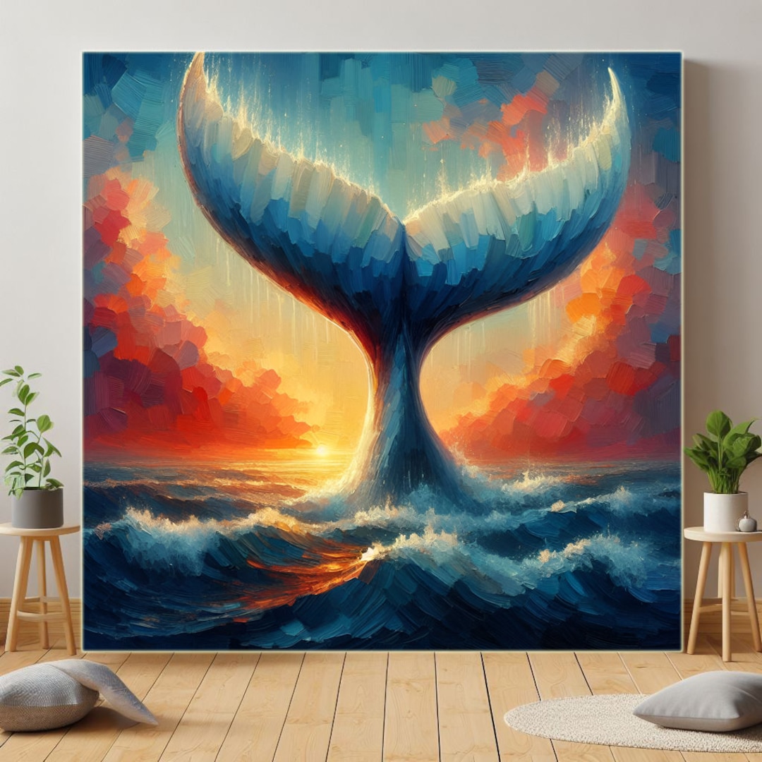 The Whale Tail Canvas, Animal Wall Art, Whale Tail Oil Painting Art ...