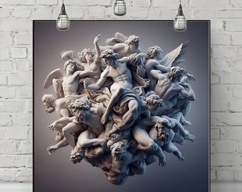 Greek Myth Gods Canvas Print: Ancient Statue Wall Art for Antique Home Decor