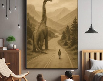 Mój najlepszy przyjaciel dinozaur sztuka ścienna, wystrój Dark Academia, nadruki dinozaurów, plakat vintage dla chłopców, plakat dla dzieci, wystrój pokoju dziecięcego dla chłopców, prezenty dla chłopców