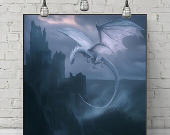 Fantasy Dragon Canvas Print: Asian Dragon Wall Art for Dark Academia Gaming Decor