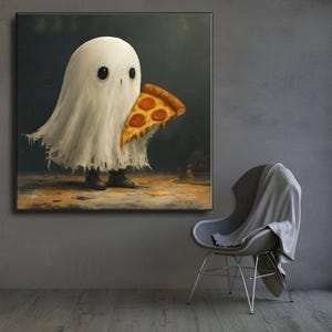 Arte de pared con diseño de fantasma de pizza, ideal para Halloween, temporada espeluznante, para arte de la academia oscura de brujas, decoración gótica espeluznante para el hogar, arte de pared de pizza, regalo de Halloween.