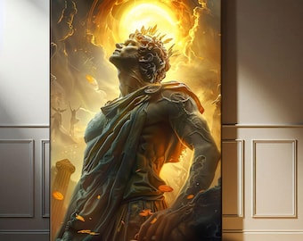 Helios Greek Myth Gods Canvas Print: Ancient Statue Wall Art for Man Cave Decor
