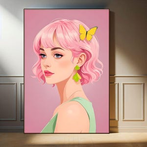 Przytulna dziewczyna na ścianę, sztuka ścienna z motywem twarzy w stylu anime, nowoczesna sztuka ze sztuczną inteligencją, dziewczęcy wystrój domu, prezenty z anime Cottagecore, kobiecy prezent estetyczny dla niej