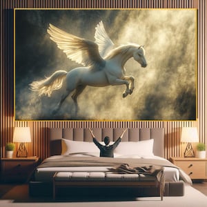 Pegasus Fantasy Canvas Wall Art, Mythical Winged Horse Print, Dreamy Mystical Artwork, Pegasus Wall Art, Greek Mythology, Fantasy Lover Gift