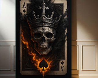 Impresión en lienzo del As de Picas: Arte mural del Reino de Corazones para decoración gótica con calaveras