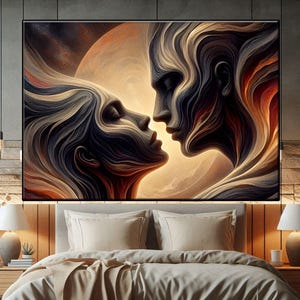 Modern Abstract Couple Kiss Art, Unique Gift for Couples, Intimate Couple Art, Couple Kiss Canvas, Romantic Wall Decor, Modern Bedroom Decor