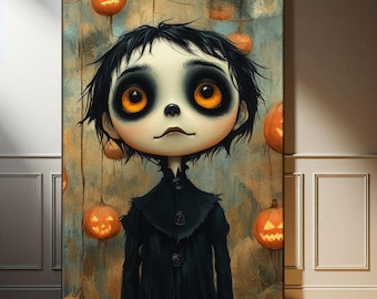Söt häxa Canvastavla: Mörk Academia Väggkonst för Halloween-heminredning