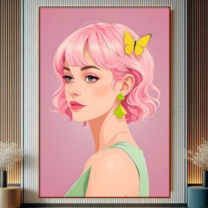 Fantasy Anime Girl Canvas Wall Art, Anime Art, Girls Wall Decor, Colorful Anime Home Decor, Gift for Anime Lovers, Pink Beautiful Wall Art
