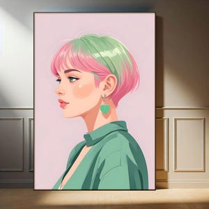Cozy Girl Wall ai Art, Anime Face Preppy Wall Art, Girly Home Decor, Modern ai art, Cottagecore Anime Gifts, Feminine Aesthetic Gift for Her